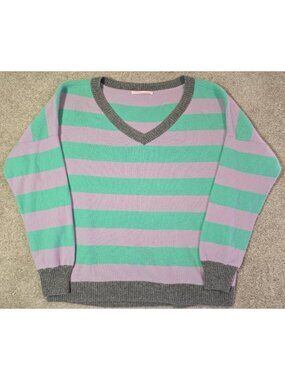 Victoria's Secret Cashmere Sweater Striped Oversized V-Neck Relaxed Women's XL